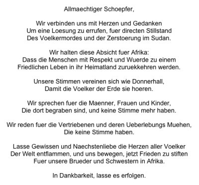 Darfur Prayer in German